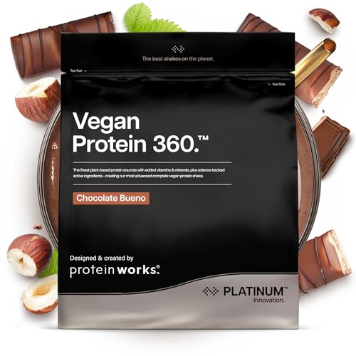 Protein Works | Vegan Protein 360 - Platinum Innovation, Premium Vegan Protein Powder, Plant-Based Protein Shake, Essential Vitamins & Minerals, Low Sugar, Chocolate Bueno, 14 Servings, 500g