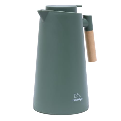 Mimo Style Garrafa Térmica Vetro Jade com Cabo Madeira 1L Possui um Design Sofisticado com Acabamento em Jade e Cabo de Madeira, Proporcionando um Toque de Elegância e Modernidade 600gr