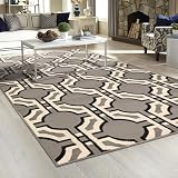 SUPERIOR — Superior Indoor Area Rug with Jute Backing, Modern Floor Decor for Home Hallway, Living Room, Floor Cover, Entryway, Bedroom, Modern Abstract, 3ft x 5ft, Grey Ivory