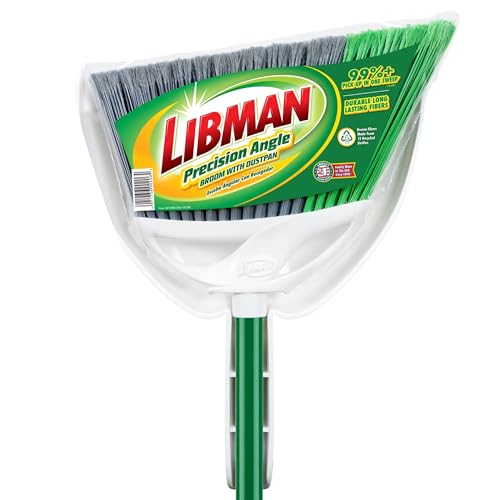 Libman Precision Angle Broom with Dustpan Combo Set for Sweeping Indoor and Outdoor Floors, Pet, Dog Hair Broom, 49” Long Handle, 11" Wide Broom, 10.25" Wide Dust Pan