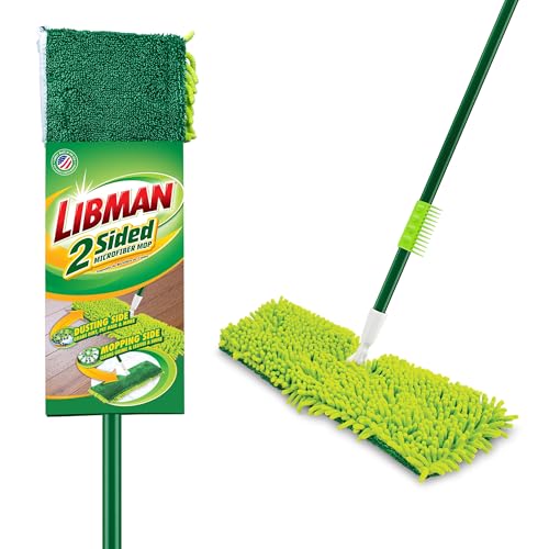 Libman 18" 2-Sided Microfiber Dust Mop, Double Sided Dry Wet Mops for Floor Cleaning, Hardwood, Laminate, Tile Cleaner, 360 Degree Swivel Head, 49” Long Handle