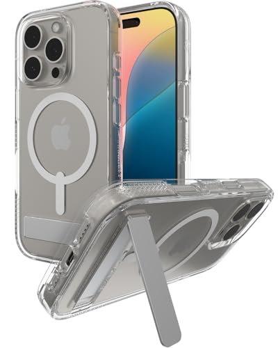 ZAGG Crystal Palace Snap with Kickstand Case for iPhone 16 Pro - MagSafe & Wireless Charging Compatible, Survives Drops Up to 13ft, Textured Grip, Eco-Friendly, Clear