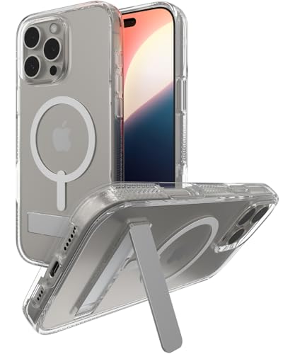 ZAGG Crystal Palace Snap with Kickstand Case for iPhone 16 Pro Max - MagSafe & Wireless Charging Compatible, Survives Drops Up to 13ft, Textured Grip, Eco-Friendly, Clear