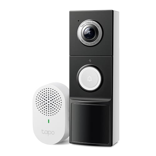 Tapo by TP-Link Smart Video Doorbell Camera with Chime, Battery or Wired, 2K QHD Color Night Vison, No Monthly Fee, 180° Ultra-Wide Head-to-Toe View, Ring Call, Free AI Detection, Local Storage (D225)