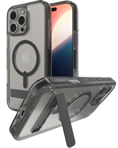 ZAGG Santa Cruz Snap with Kickstand Case for iPhone 16 Pro Max – MagSafe Compatible, 13ft Military-Grade Drop Protection, Reinforced with Graphene, Clear Case with Vibrant Color Accents, Black