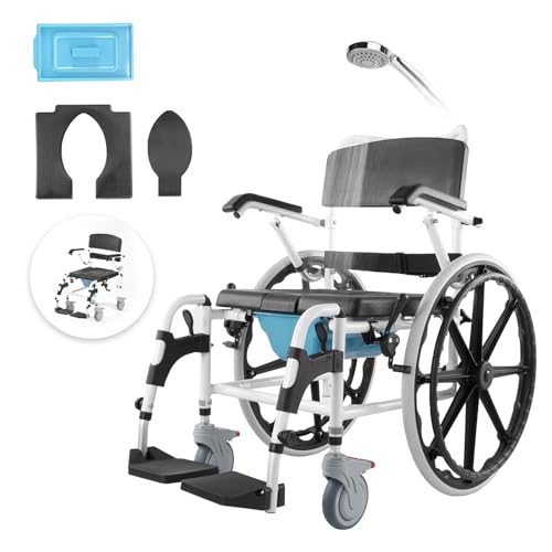 76,00€ Coupon! VEVOR Duschrollstuhl, 17,5 Zoll breiter Badezimmerrollstuhl aus Aluminiumlegierung für die Innendusche, verstellbarer Duschrollstuhl mit Bremse für behinderte Erwachsene, 300 lbs Tragkraft, Dusch