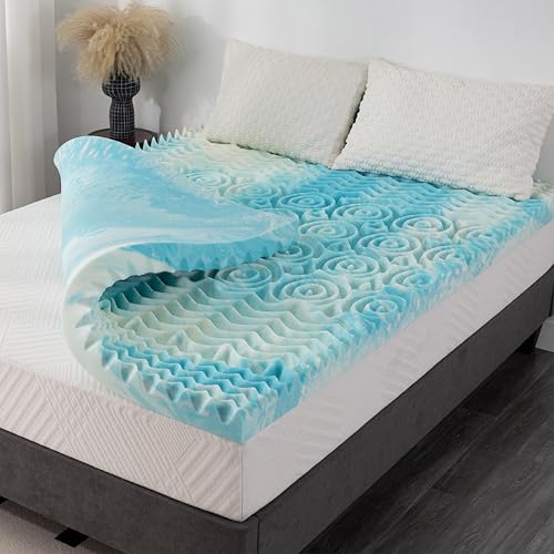 2 Inch 5-Zone Full Memory Foam Mattress Topper, Gel Infused Foam Mattress Topper for Pressure Relief, CertiPUR-US Certified Full Bed Topper,Blue, 54"×75"