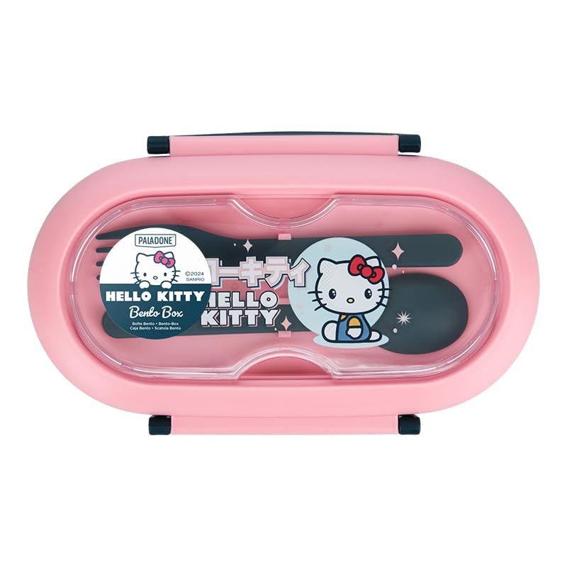 Hello Kitty Bento Box - Officially Licensed Sanrio Lunch Box with Divider, Fork & Spoon Set, Dishwasher & Microwave Safe, Perfect for Work, School or Picnics | Paladone, Pink