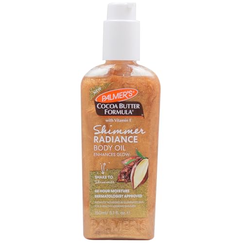 Palmer's Cocoa Butter Formula Shimmer Body Oil with Vitamin E, 5.1 Fl Oz, Radiance Body Oil for Glowing Skin, Enhances Dark Tones & Tans, Hydrating