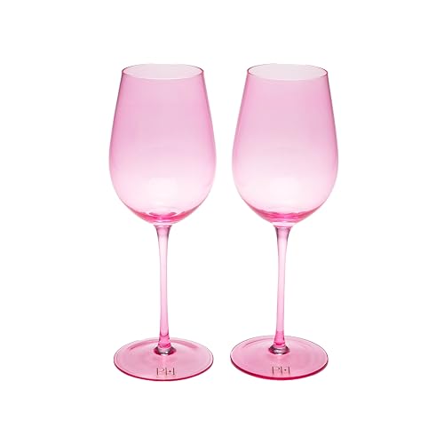 Paris Hilton Wine Glass Set, Handmade Glass Collection in Paris Signature Pink, Perfect for Parties and Special Occasions, Serve Red or White Wine, Cocktails and More, 17.5-Ounce, 2-Piece Set, Pink