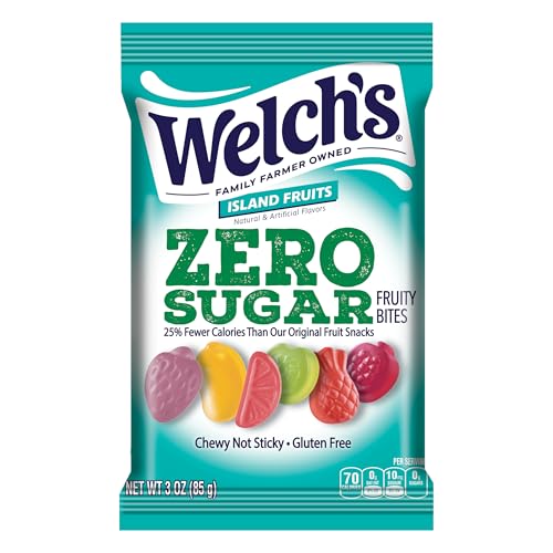 Welch's Zero Sugar Fruity Bites, Island Fruits Snack Pack, Gluten Free & Sugar Free Snacks, 3oz Snack Pack (Pack of 1)