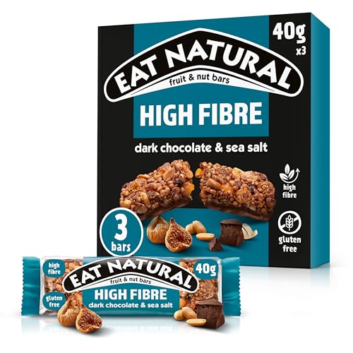 Eat Natural Fruit & Nut Bars - Dark Chocolate with Sea Salt, Peanuts & Figs - Gluten Free, High Fibre Snacks - Indulgent Treats - Multipack 3 x 40g
