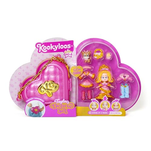 KOOKYLOOS Golden Gala Series TAYLOR'S DELUXE SET, Collectable doll from the Golden Gala series. Contains 1 doll, 3 sets of clothes, 2 pairs of shoes, 1 pet and accessories. Includes 1 handbag