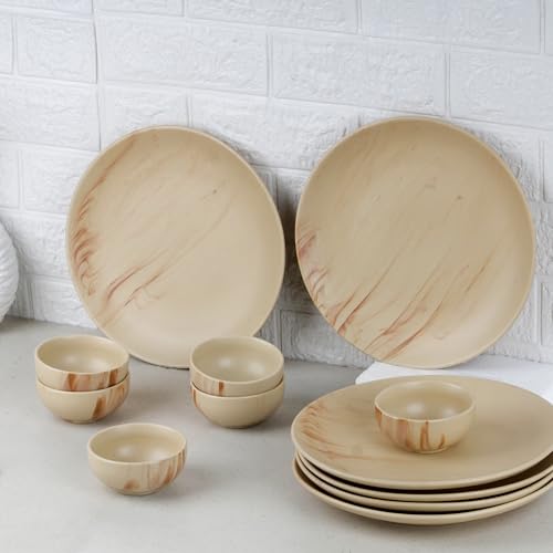 Ivory Italian Ceramic Dinner Set 12 Pieces Serving for 6, Microwave & Dishwasher Safe Plates & Bowls Bone-Ash Free Crockery Set for Dining and Gifting