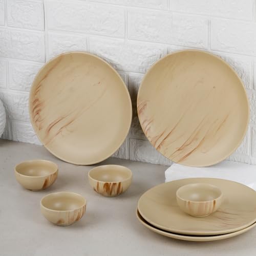 The Earth Store Ivory Italian Ceramic Dinner Set 8 Pieces Serving for 4, Microwave &amp; Dishwasher Safe Plates &amp; Bowls Bone-Ash Free Crockery Set