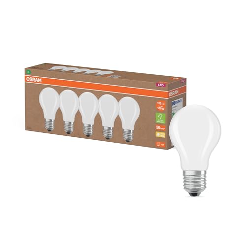 (-28%) Osram Hocheffiziente LED Lampen mit Energieeffizienz Klasse A, Vorteilspack mit 5 Leuchtmittel, ersetzt herkömmliche 100W Glühbirnen, warmweiß(2700K), E27, Mattes Glas, White