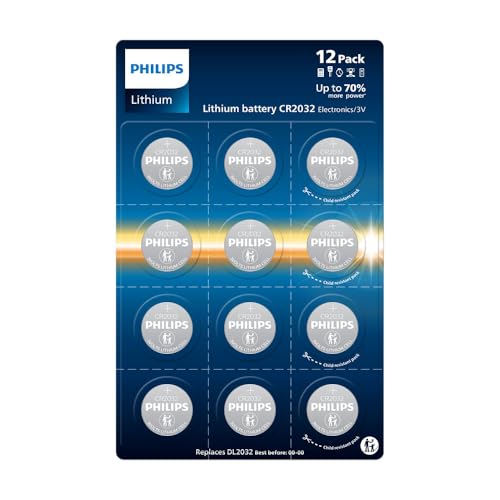(-23%) Philips Lithium CR2032 3 Volt Batterien - Ideal für Armbanduhren, Schlüsselanhänger und Taschenrechner, 12 Stück