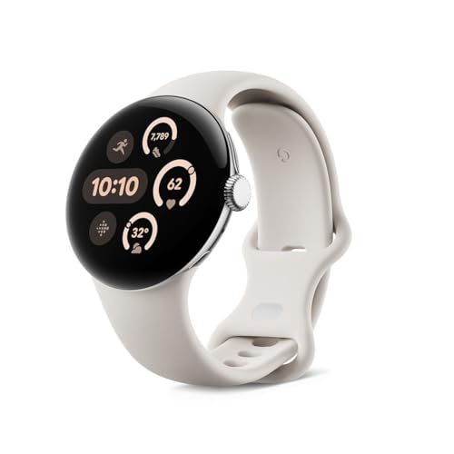 Google Pixel Watch 3 (41mm) 2024 Model - Android Smartwatch, Heart Rate Tracking, Fitbit Advanced Running, Fitness Insights, 24-Hour Battery - Polished Silver Aluminum Case - Porcelain Band - Wi-Fi