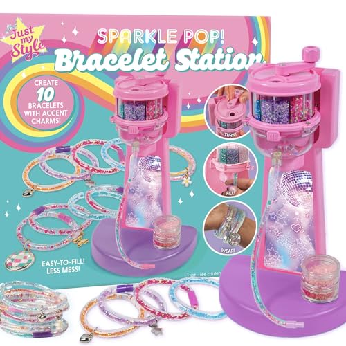 Just My Style Sparkle Pop Bracelet Maker, Make 10 Glitter Jelly Bracelets, Soft Glitter Filled Jelly Bangles, Bracelet Making Kit with Charms, Beads, Rhinestones, 90s Jewelry, Y2K Accessories