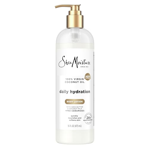 SheaMoisture Daily Hydration Body Lotion with 100% Virgin Coconut Oil, Shea Butter, Coconut Milk and Pro-Ceramides, Quickly Nourish & Soften Skin, 24H Moisturizing 16 oz