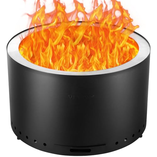 VEVOR 28 inch Smokeless Fire Pit Stove Bonfire, Wood Burning Fireplaces with Removable Ash Pan, SUS430 Stainless Steel Inner Portable Outdoor Firepit,for Outdoor Patio Camping High 17 inch