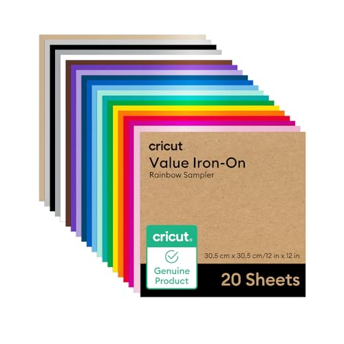 Cricut® Value Iron-On, Rainbow Sampler - 12 in x 12 in (20 ct)- HTV Heat Transfer Vinyl