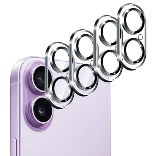 ivoler 4-Pack Camera Lens Protector for iPhone 17 6.3"/ iPhone 16 6.1”/16 Plus 6.7” Screen Protector Tempered Glass [Case Friendly][New Rersion],Scratch-Resistant,Clear+Black Circle