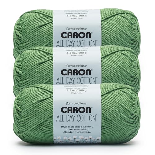 Caron All Day Cotton - 3 Pack of 173 Yards/3.52 oz Grass Green 100% Mercerized Cotton Yarn