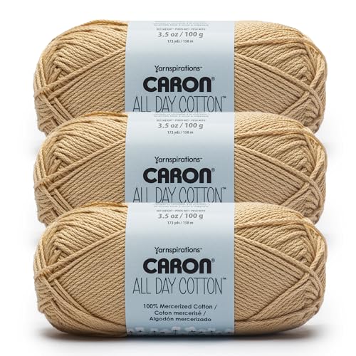 Caron All Day Cotton - 3 Pack of 173 Yards/3.52 oz Jute 100% Mercerized Cotton Yarn
