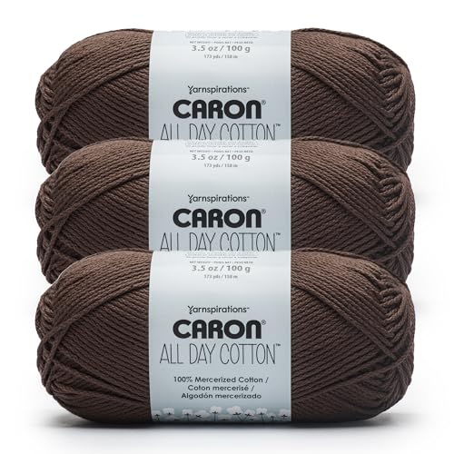Caron All Day Cotton - 3 Pack of 173 Yards/3.52 oz Coffee Bean 100% Mercerized Cotton Yarn