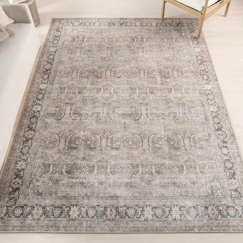 nuLOOM Hillstone Collection 9' x 12' Area Rug, Traditional Vintage Distressed Medallion, Thick and Soft, Durable Non-Shedding Low Pile Poly/Jute Blend, Easy to Clean, Living Room, Bedroom