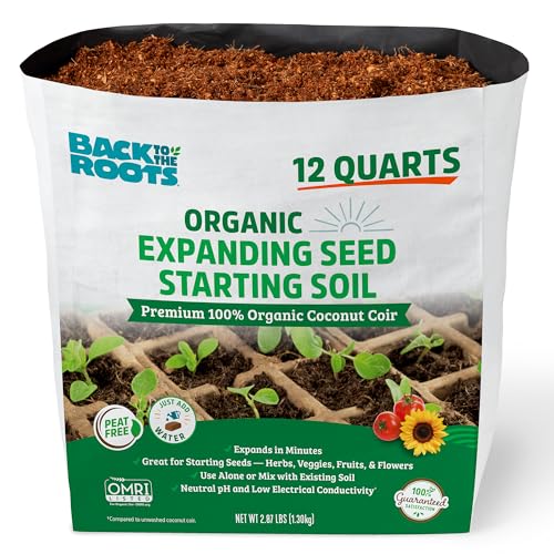 Back to the Roots Organic Seed Starting, Compressed Block expands to 12 Quarts, Made for Herbs, Veggies, Flowers