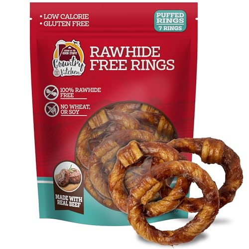 Country Kitchen Rawhide Free Rings Dog Chews, Made with Real Beef, 7 Count