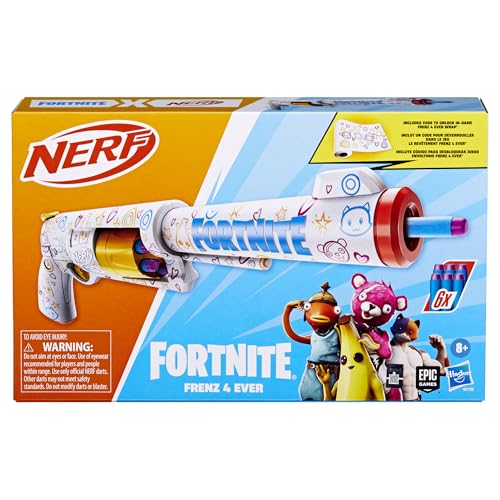 Nerf Fortnite Frenz 4 Ever Blaster, Bonus Code to Unlock Frenz 4 Ever Wrap in The Game, 6 Elite Darts, 6-Dart Drum, Fortnite Gifts