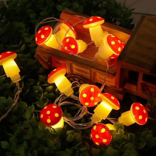 Yoitomehy 3D Mushroom Decor Lights Cottage Core Decor 10FT 20LED String Lights for Bedroom Battery Operated Cute Mushroom Gifts for RoomParty Wedding Dorm