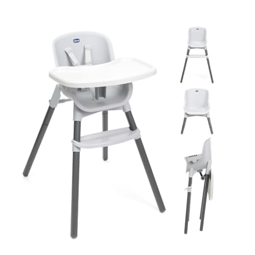 Chicco Zest 3-in-1 Folding Multi-Stage Highchair, Toddler Low Chair and Youth Stool, Suitable from 6 Months up to Max 40kg (Approx. 8 Years Old), Includes Tray and Harness, Moon Grey, 00087170770000