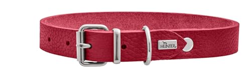 HUNTER Grenada Red Leather Dog Collar Handmade in Germany for Training and Everyday Use Robust Comfortable Simple Elegant Design Size XS-S Circumference 28-32 cm