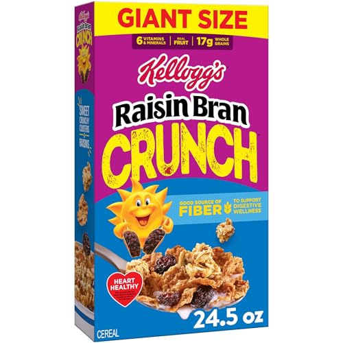 Kellogg's Raisin Bran Crunch Breakfast Cereal, Good Source of Fiber, Giant Size, 24.5 oz