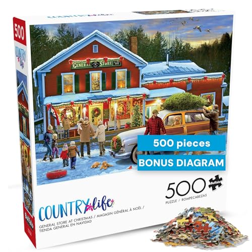 Buffalo Games – General Store at Christmas- 500 Piece Holiday Jigsaw Puzzle - Festive Puzzles for Adults - Finished Size 21.25 x 15