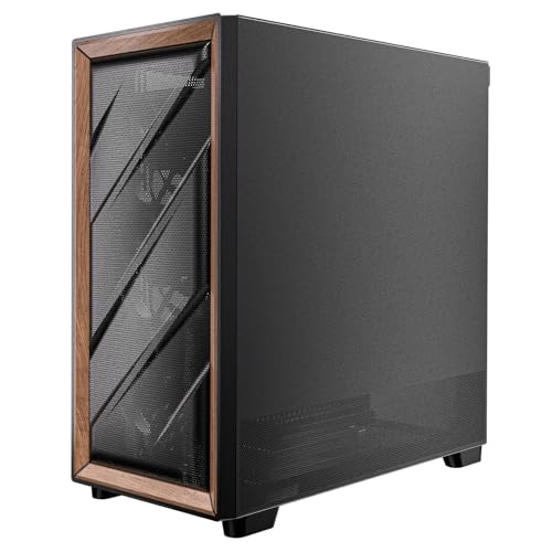 Antec Flux Wood, 5 x PWM Fans Included, High-Airflow Front Panel with Walnut Wood, Type-C, 420mm Radiator & Back Connect Motherboard Support, Up to 9 Fans Simultaneously, Mid-Tower E-ATX PC Case