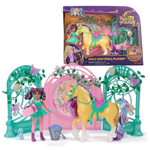 Unicorn Academy, Ava Doll & Color-Change Leaf Stall Playset with 15 Accessories, Dolls & Unicorn Toys for Girls Ages 4 and up