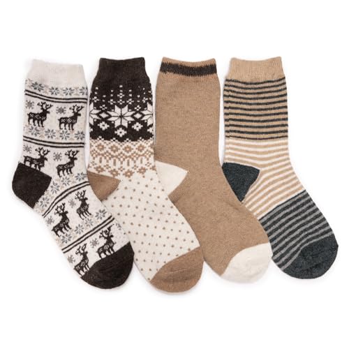 MUK LUKS Women's Holiday 4 Pair Pack Socks, Brown, OS