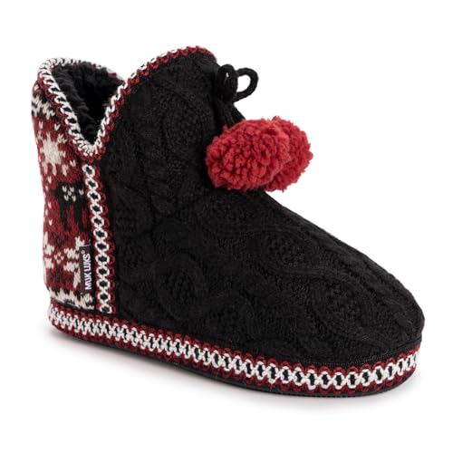 MUK LUKS Women's Amira Slipper, Black/Red, Medium