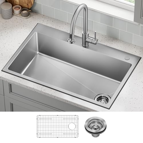 KRAUS Fairlane 33-inch Drop In/Top Mount Single Bowl 18-Gauge Stainless Steel Kitchen Sink, KHT640-33