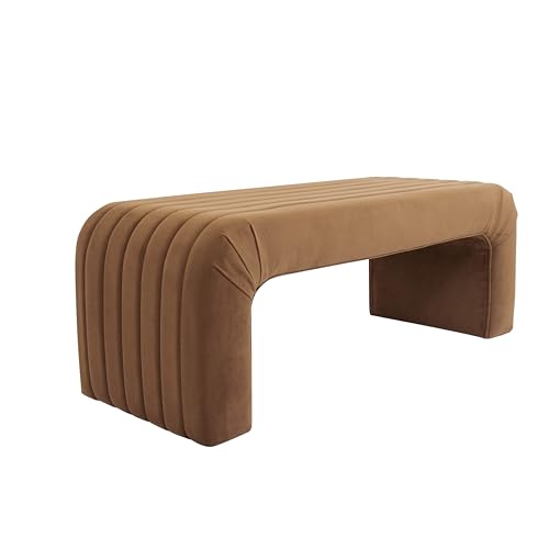 HomePop Arch Channel Bench|Bench for Living Room & Bedroom | Decorative Home Furniture - Rust Orange Velvet