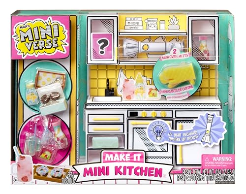MGA's Miniverse Make It Mini Kitchen, Kitchen Playset, w/UV Light, Collectibles, DIY, Resin Play, Exclusive, Mystery Recipe, Mini Oven Mitts, NOT Edible, 8+