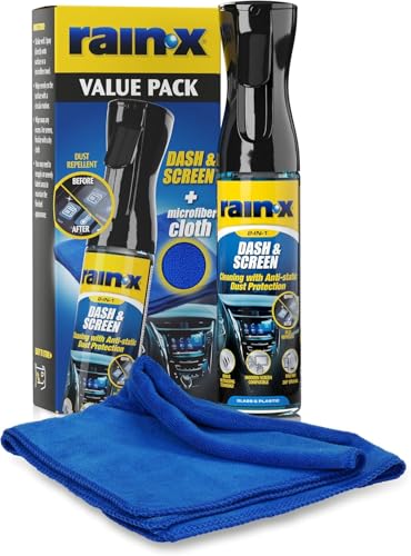 Rain-X Premium Dash & Screen Cleaner – Anti-Fingerprint Formula with Antistatic Coating for Glass, Plastic, and Delicate Surfaces + Microfibre Cloth – 300 ml