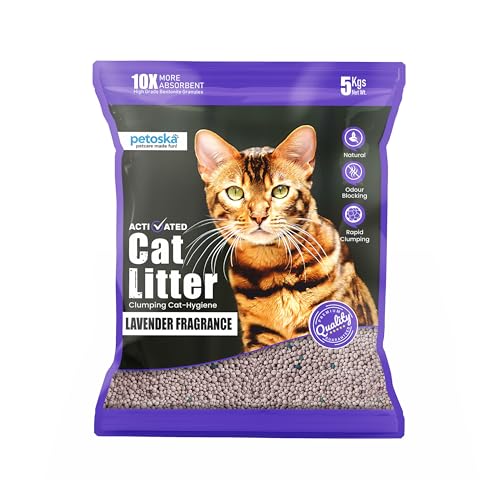 Petoska Lavender Cat Litter 5kg | 100% Natural Bentonite Clay | Clumping Cat Litter with Fast Odour Lock, Low Dust & Gentle on Paws, Premium 5kg Laven