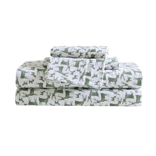Eddie Bauer - Full Sheets, Cotton Flannel Bedding Set, Brushed for Extra Softness, Cozy Home Decor, Oeko-Tex Certified (Deer Camp Green, Full)