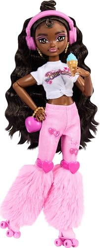 Barbie Dream Besties Doll and Accessories, Barbie Brooklyn” Posable Roller Skating Fashion Doll with Dark Brown Hair, 9 Music & Video Themed Pieces
